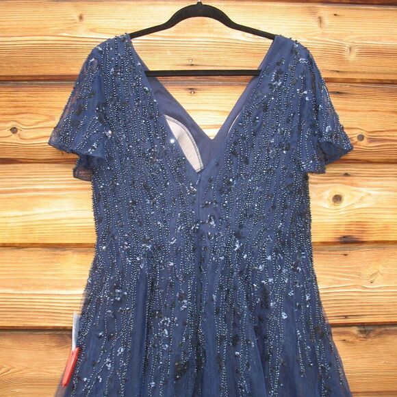 Mac Duggal 10806 Womens EMBELLISHED FLUTTER SLEEVE TEA-LENGTH DRESS - Picture 12 of 15